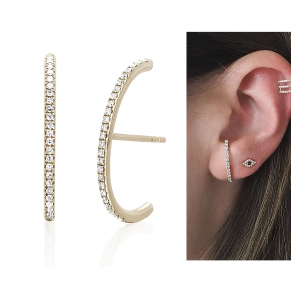 14k gold cz bar earrings - Picture 2 of 4